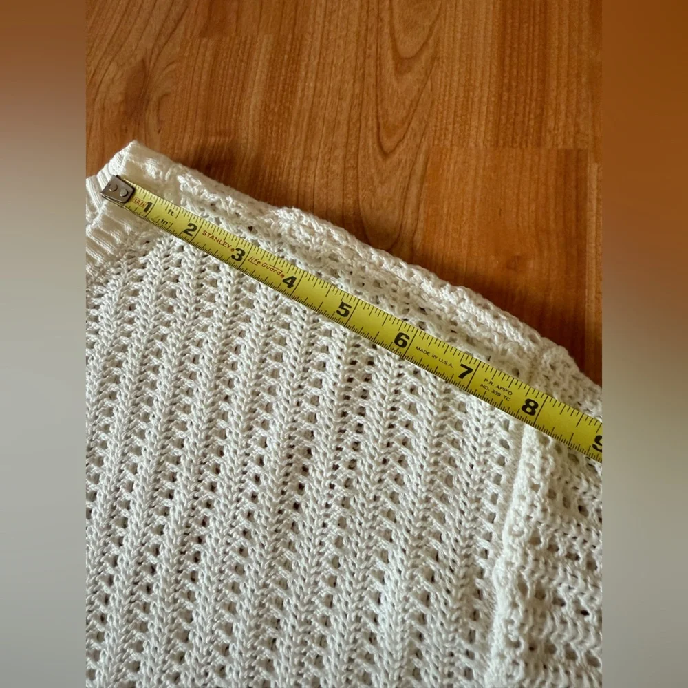 DKNY Jeans Women’s M Open Stitch Long Sleeve Cotton Sweater White Knitted Beach - Picture 7 of 12